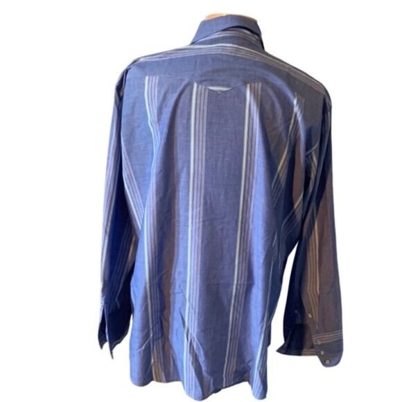 MWG 2XL Blue Stripe Pearl Snap Western Shirt - Picture 2 of 4